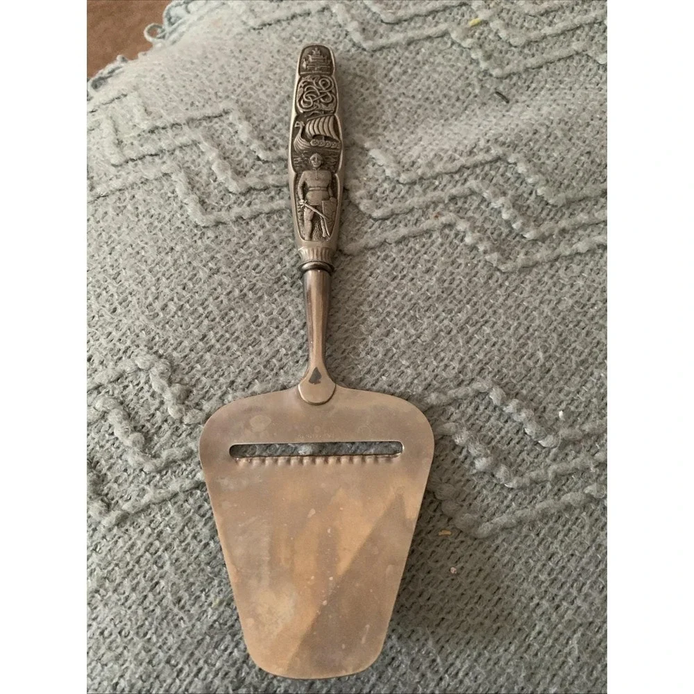 Norwegian Pewter Holy Olav And His Men Cheese Slicer Server Stainless Vintage